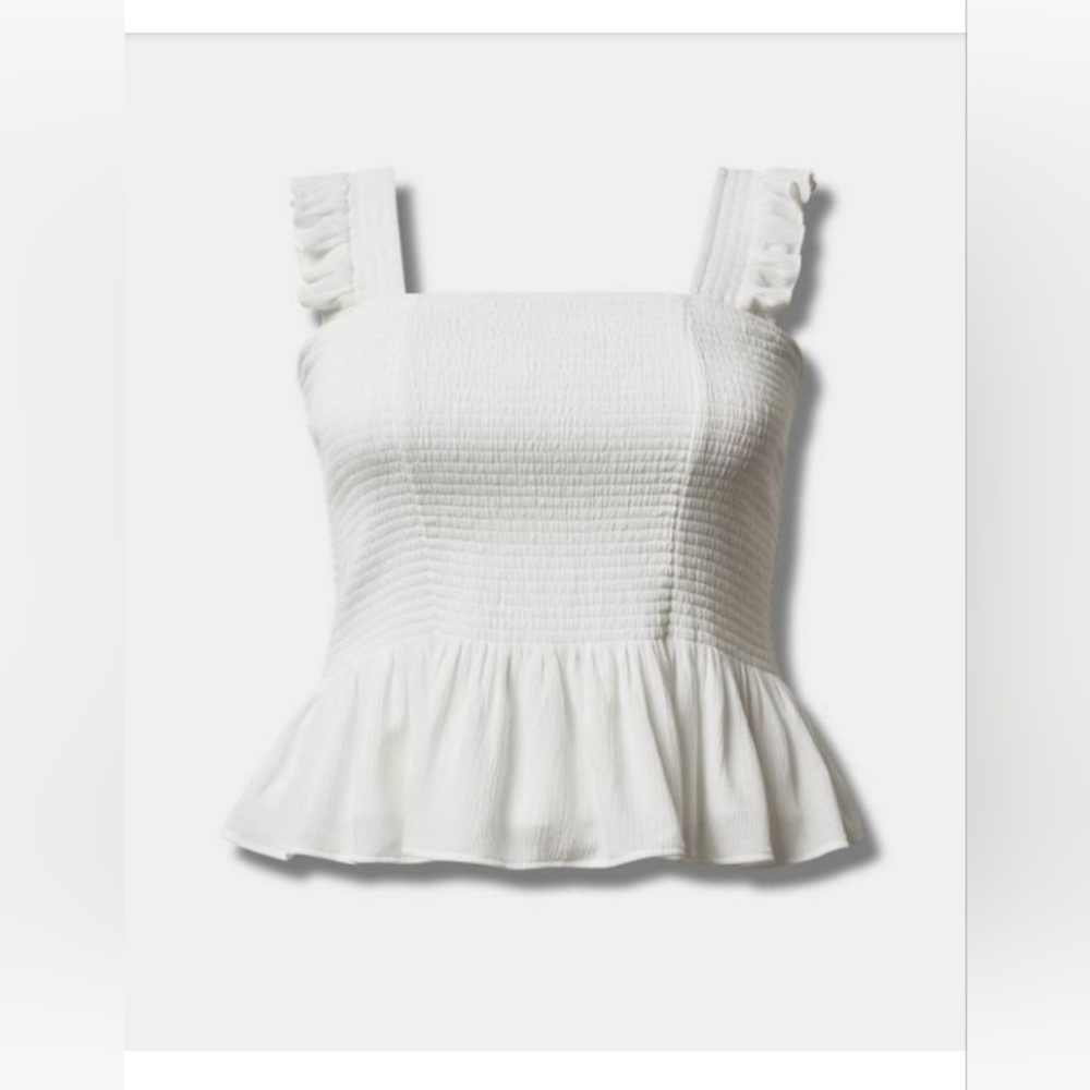 NWT Peplum Washable Crinkle Gauze Smocked Tank Top 2X
